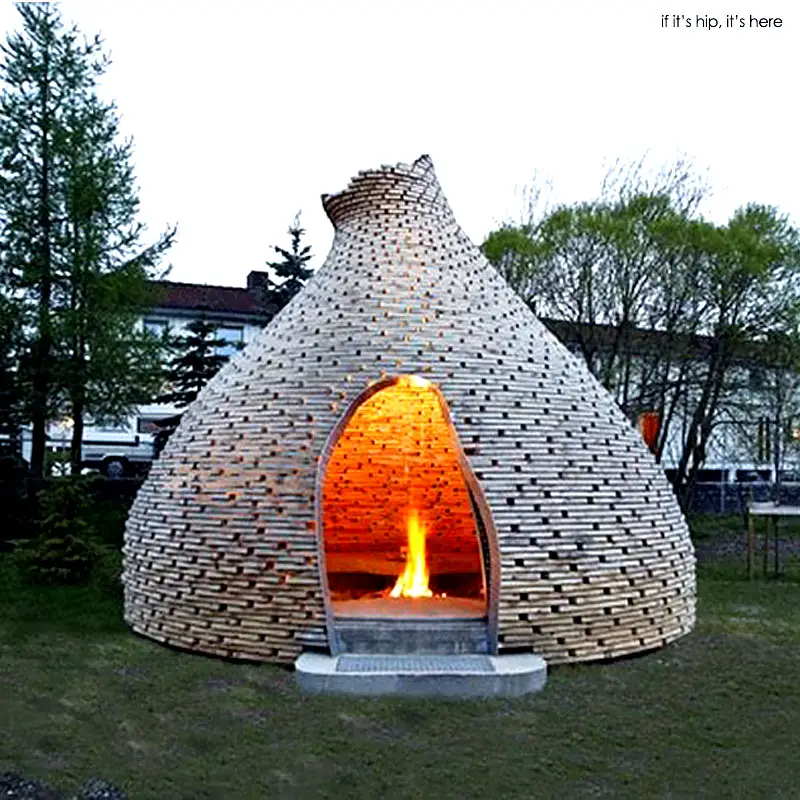 Outdoor Fireplace Inspired By Norwegian Turf Huts