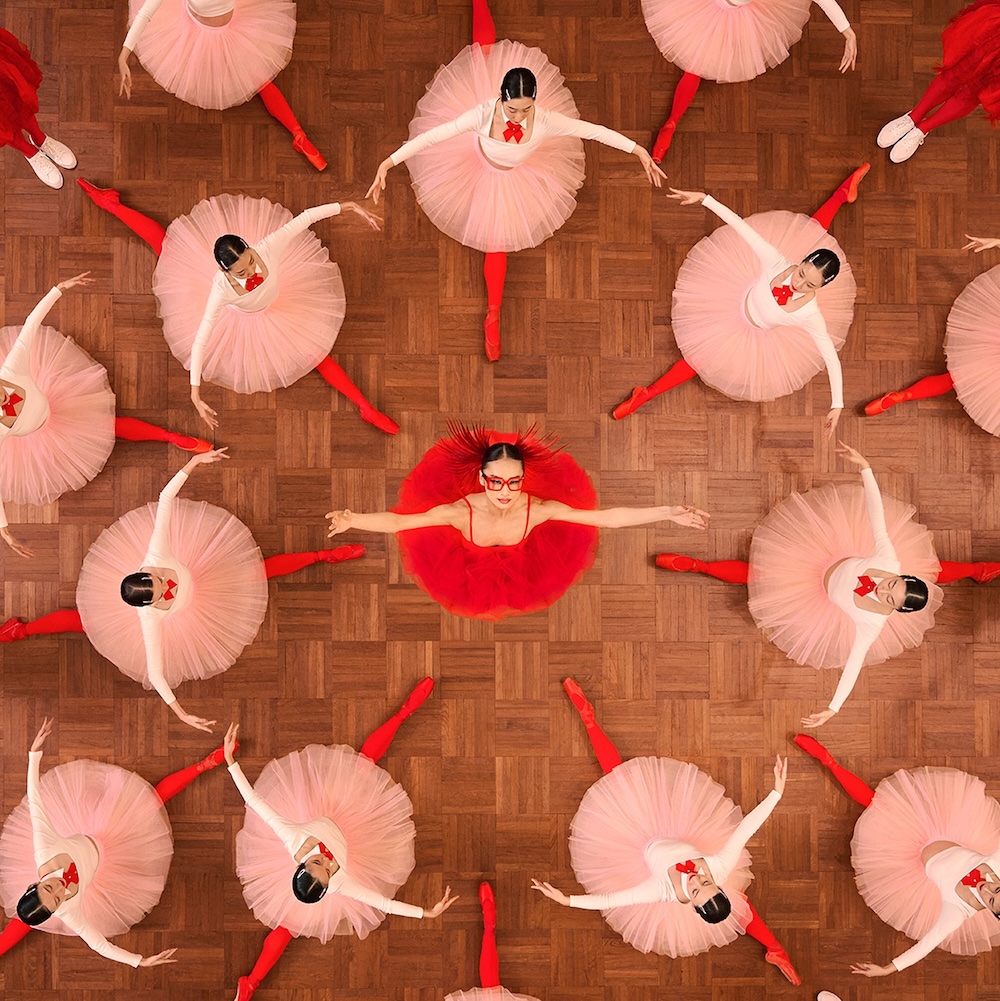 aerial shot of ballet dancers