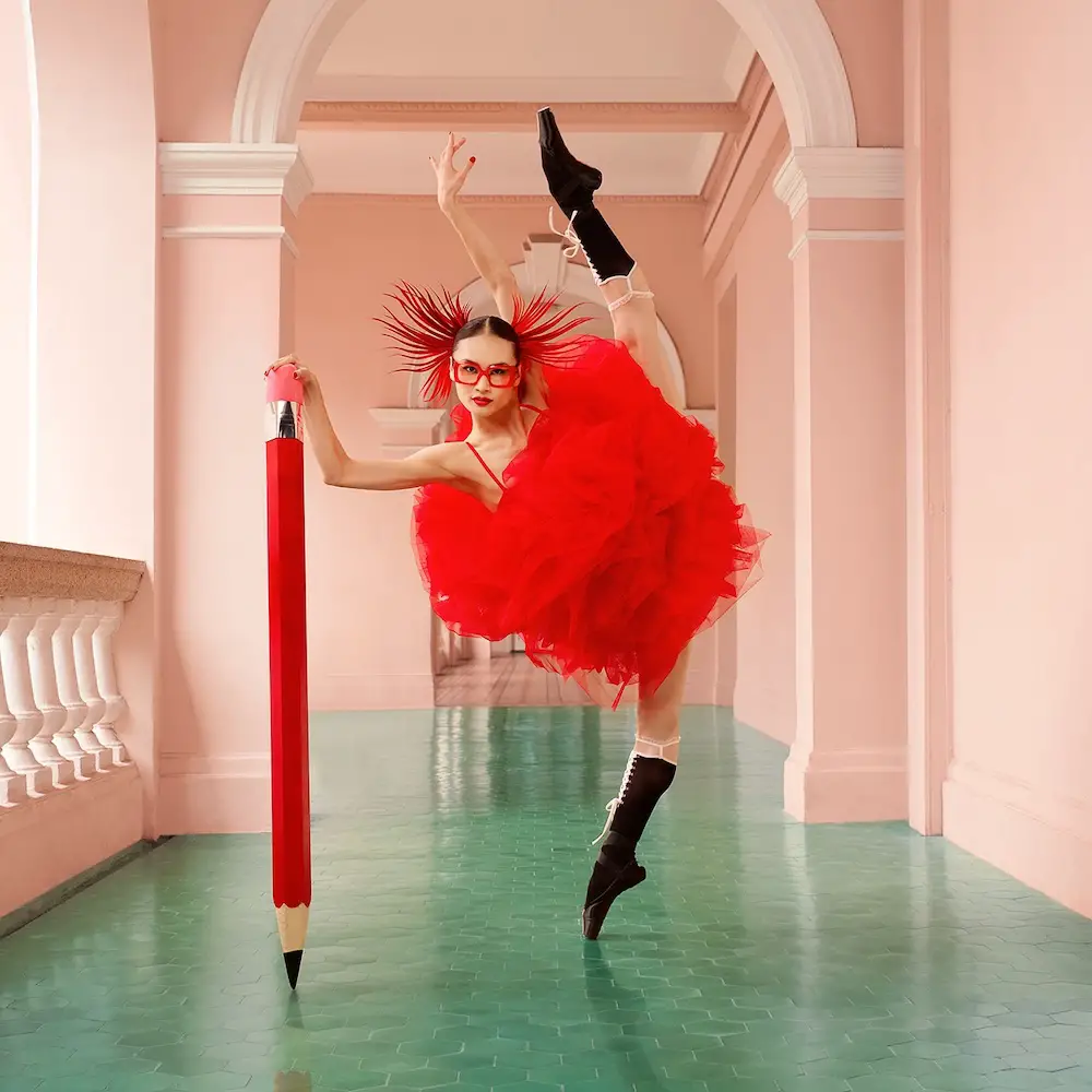 ballerina with giant pencil