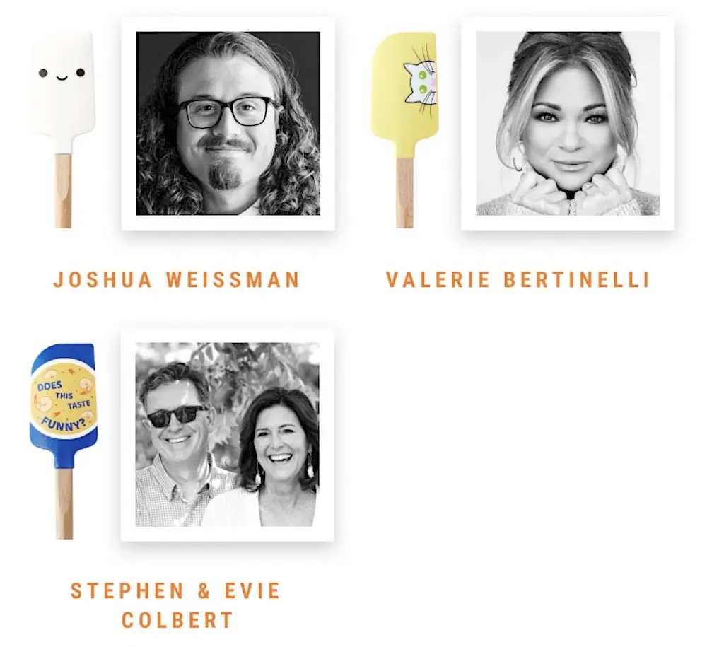 Joshua Weissman, Valerie Bertinelli, Stephen &amp; Edie Colbert with their spatulas